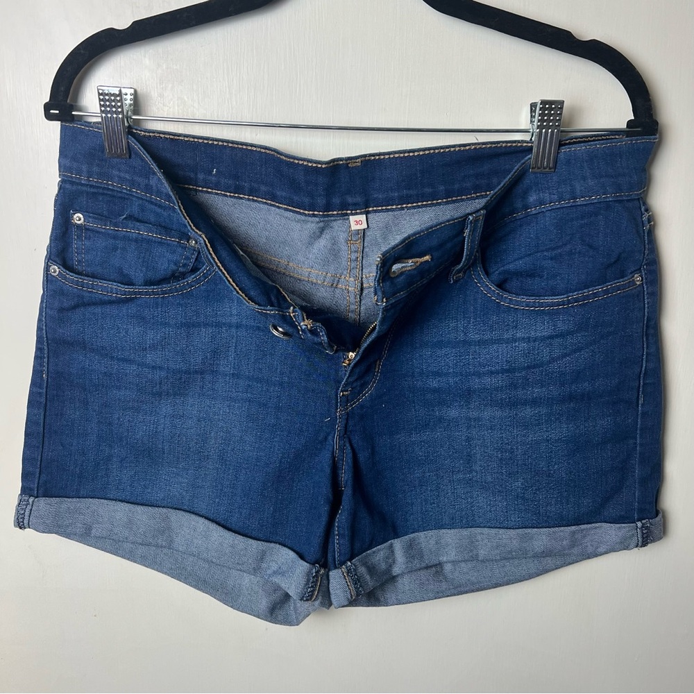 Levi’s - Women’s Rolled Cuff Shorts Blue Stretch Denim‎ - Sz. 10 - Picture 5 of 6
